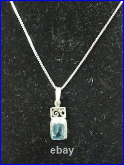 925 Italian Silver Sterling Marked with Blue Topaz Gemstone Vintage Necklace