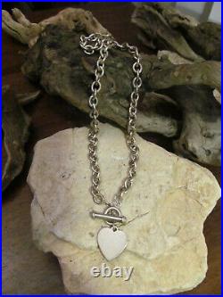 925 Sterling B. A. B. Marked Toggle Front Clasp Bald Heart Charm Necklace 46.2g