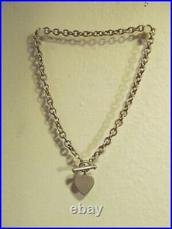 925 Sterling B. A. B. Marked Toggle Front Clasp Bald Heart Charm Necklace 46.2g
