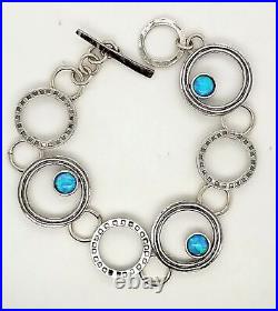 925 Sterling Silver 7.5 Inch Bracelet With Opal Circles Marked ISRAEL 15.2 Grams