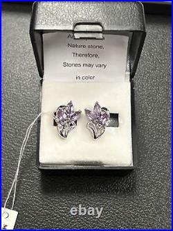 925 Sterling Silver & Amethyst Earrings Necklace, and Ring Marked 925