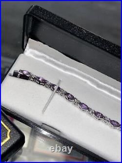 925 Sterling Silver & Amethyst Earrings Necklace, and Ring Marked 925