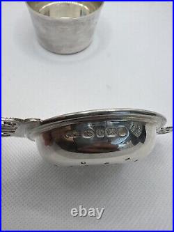 925 Sterling Silver Double Handle Tea Strainer with Stand Birmingham, UK Marked
