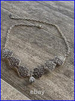 925 Sterling Silver Necklace Asian Textured Design Linked Marked 27.45g