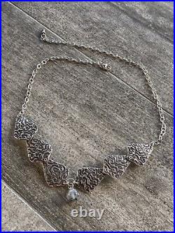925 Sterling Silver Necklace Asian Textured Design Linked Marked 27.45g