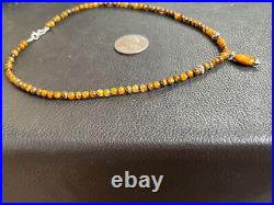 925 Sterling Silver Tiger's Eye Beaded Choker Collar Necklace 16 inches