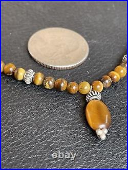 925 Sterling Silver Tiger's Eye Beaded Choker Collar Necklace 16 inches