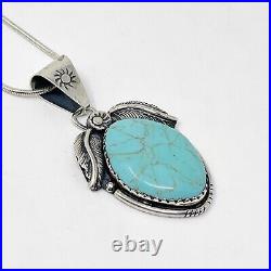 925 Sterling Silver Turquoise Feather Wings Pendant Necklace Marked JRI Mexico
