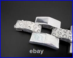 92g Vtg AMBRIZ Sterling Silver Chunky Wide Modernist Floral Panel Link Bracelet
