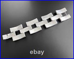 92g Vtg AMBRIZ Sterling Silver Chunky Wide Modernist Floral Panel Link Bracelet