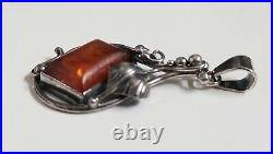 A/S 925 Marked Baltic Amber Sterling Silver Pendant Necklace x 8.8 Grams