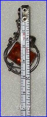 A/S 925 Marked Baltic Amber Sterling Silver Pendant Necklace x 8.8 Grams