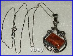 A/S 925 Marked Baltic Amber Sterling Silver Pendant Necklace x 8.8 Grams