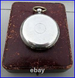 ANTIQUE SILVER POCKET WATCH MARKED FINE SILVER KEY WIND WITH BOX c. 1890. G. W. O