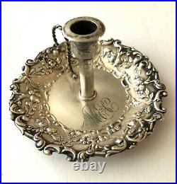 ANTIQUE Small GORHAM STERLING SILVER CHAMBER-STICK CANDLE HOLDER, Hall MARKED