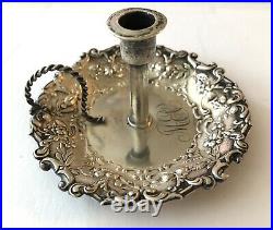 ANTIQUE Small GORHAM STERLING SILVER CHAMBER-STICK CANDLE HOLDER, Hall MARKED