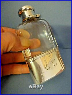 ANTIQUE TIFFANY & Co, STERLING SILVER / CUT GLASS HIP FLASK, DATE T MARK