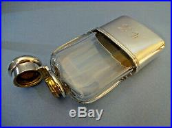 ANTIQUE TIFFANY & Co, STERLING SILVER / CUT GLASS HIP FLASK, DATE T MARK