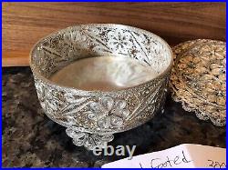 ANTIQUE VICTORIAN STERLING SILVER ORNATE FILIGREE LACE TRINKET BOX 300g MARKED