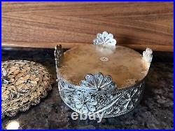 ANTIQUE VICTORIAN STERLING SILVER ORNATE FILIGREE LACE TRINKET BOX 300g MARKED