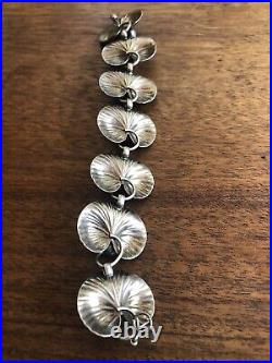 ANTIQUE Vintage Floral 1930s 925 STERLING SILVER Lily Pad Shell Bracelet Marked