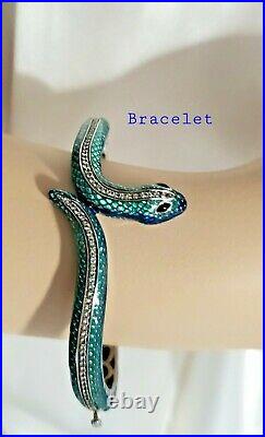 Amazing Set Of Necklace Bracelet And Ring Set, Snake In Enamel And Diamonds, Art