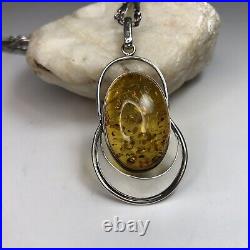 Amber Necklace Pendant Chain Sterling Silver 925 Jewelers Marks Honey Color Link