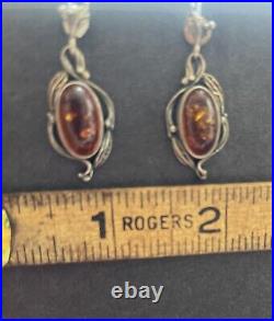 Amber Pendant Earring & Ring Set Vtg Native American Marked FB C / D 925 Silver