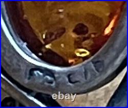 Amber Pendant Earring & Ring Set Vtg Native American Marked FB C / D 925 Silver