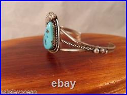 American Turquoise Cuff Bracelet Sterling Silver Twisted Rope marked 12g