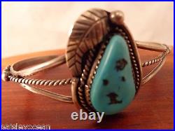American Turquoise Cuff Bracelet Sterling Silver Twisted Rope marked 12g