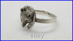 Antique 1930's Sterling Silver Marked Mask Fox Horseshoe Dimensionless Ring