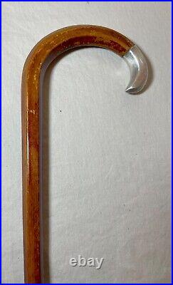 Antique 19th century marked sterling silver squared wood walking stick cane