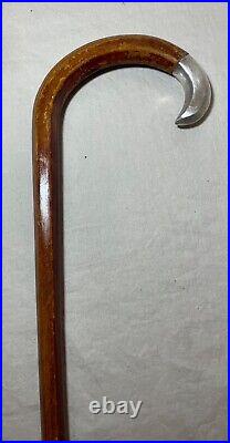 Antique 19th century marked sterling silver squared wood walking stick cane