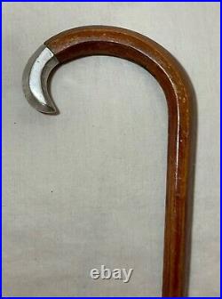 Antique 19th century marked sterling silver squared wood walking stick cane