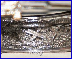 Antique ART DECO CAMPHOR GLASS STERLING SILVER FILIGREE BANGLE BRACELET Marked