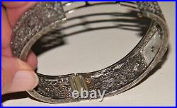 Antique ART DECO CAMPHOR GLASS STERLING SILVER FILIGREE BANGLE BRACELET Marked