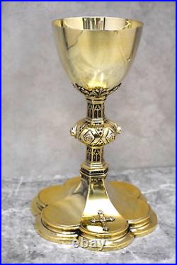 Antique All Sterling Silver Gothic Chalice, Marked Sterling, 9 1/4 ht. (MM2106)