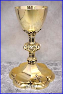 Antique All Sterling Silver Gothic Chalice, Marked Sterling, 9 1/4 ht. (MM2106)