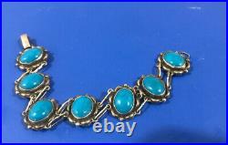 Antique Art Deco Turquoise Cabochon Bracelet Sterling silver 7.5 Marked