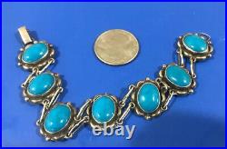 Antique Art Deco Turquoise Cabochon Bracelet Sterling silver 7.5 Marked