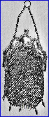 Antique Art Nouveau Mesh Handbag With Marked Sterling Silver Floral Embossed Frame