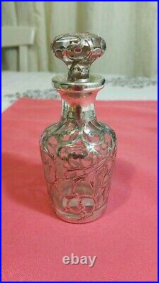 Antique Art Nouveau sterling silver overlay Perfume bottle rare Marked