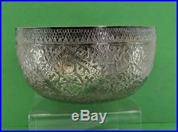 Antique Chinese Asian sterling silver Bowl Buddha & flower Detail chop mark