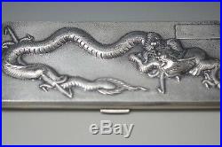 Antique Chinese Export Silver Marked Repousse Dragon Cigarette Case 190 Gram