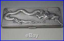 Antique Chinese Export Silver Marked Repousse Dragon Cigarette Case 190 Gram