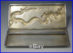 Antique Chinese Export Silver Marked Repousse Dragon Cigarette Case 190 Gram