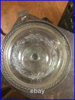 Antique Crystal etched Footed Cut Glass bowl with Sterling Silver Rim Marked