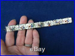 Antique Egyptian Revival Enamel Panel Bracelet WOW Sterling Marked 6.5