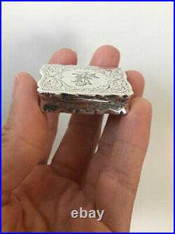 Antique English sterling silver pill box, Mark of George Unite, Birmingham 1883